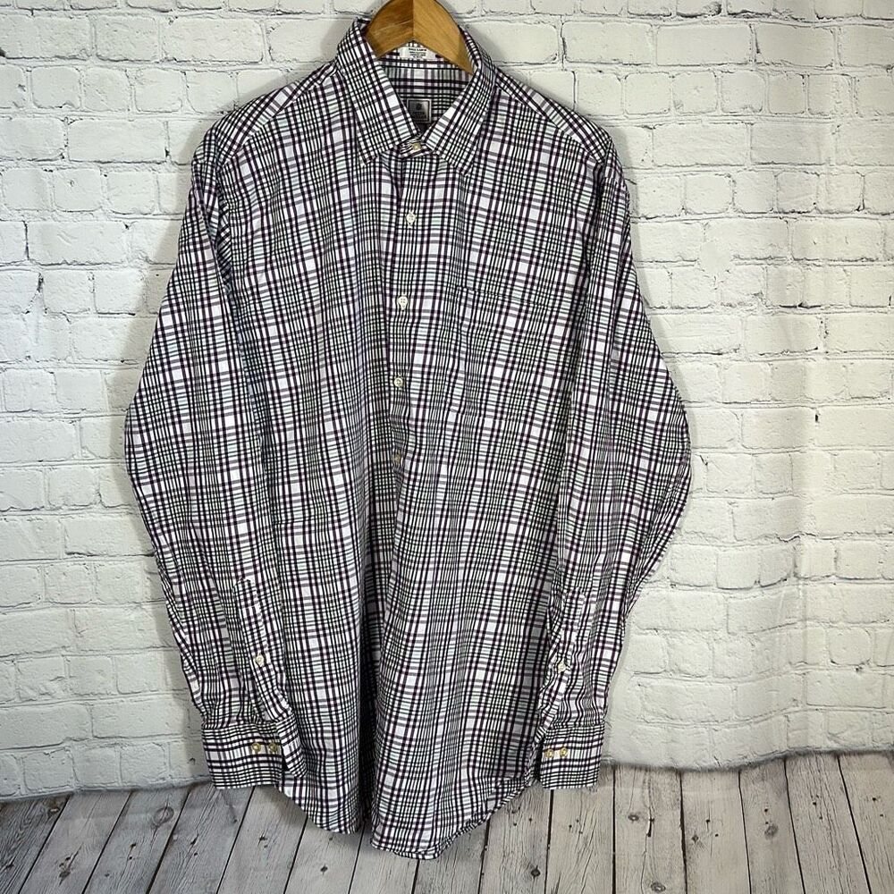 Peter Millar Tall Large Purple Plaid Golf Sport Cotton Shirt FLAW‎